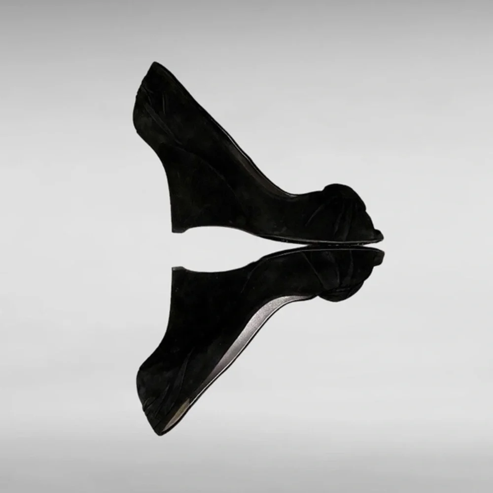PRADA Suede Wedge Heel Pumps Black Y2K 90’s